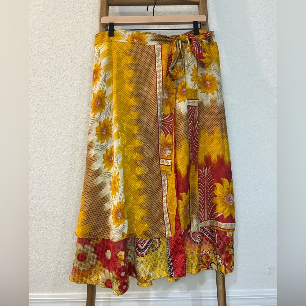 Wayan Maxi Wrap Skirt Layered Colorful Floral Multi Option Tie Women’s One Size